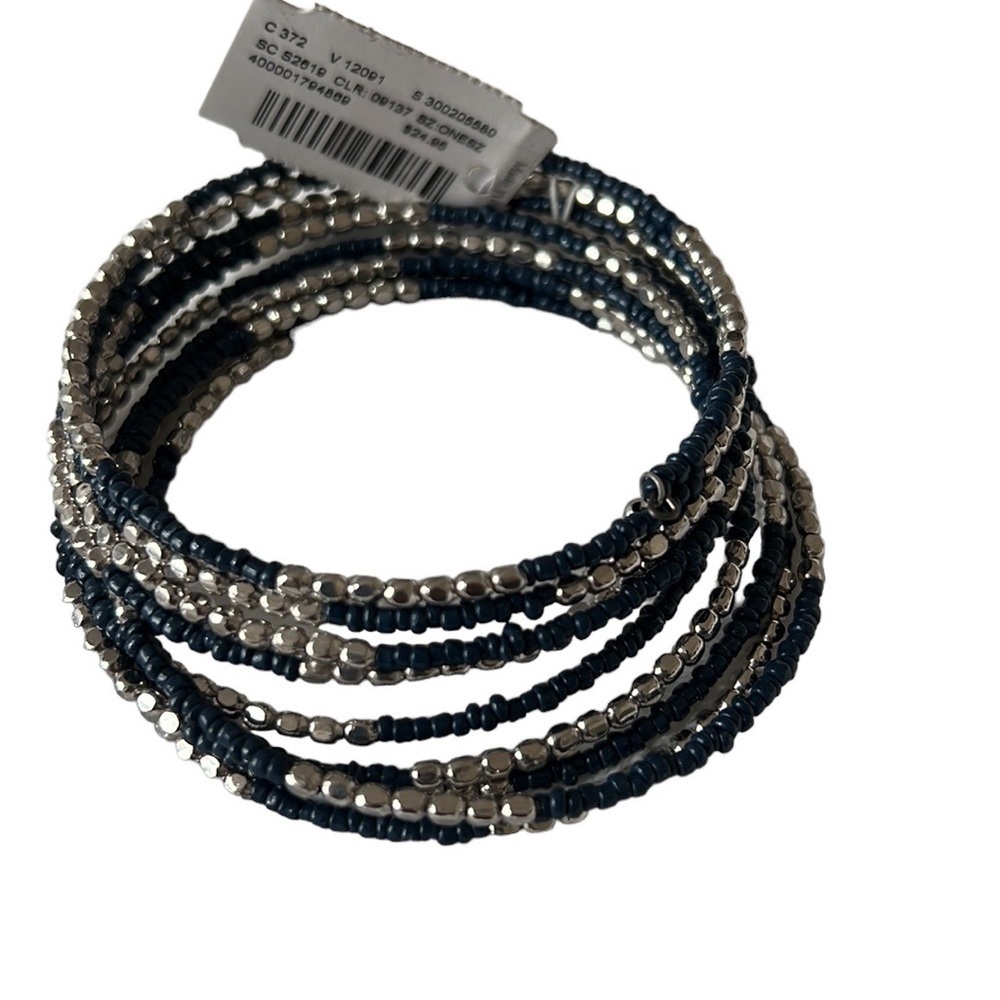 Beaded BLUE & SILVER TONE WRAP BRACELET
